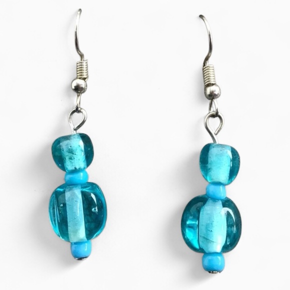 Khephra Jewelry - Handcrafted Glass Lampwork Bead Earrings | Turquoise Blue Handmade Earrings